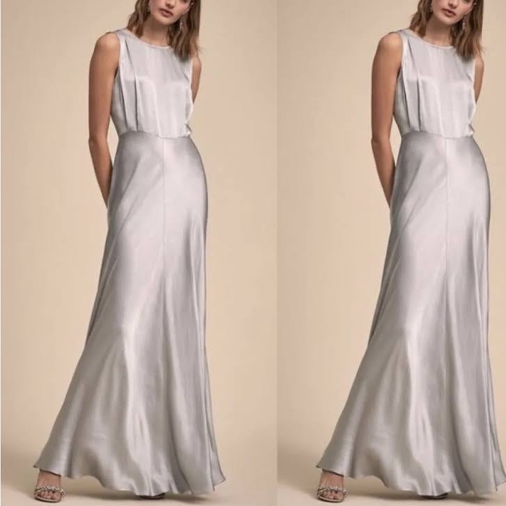 Gorgeous silky silver BHLDN dress